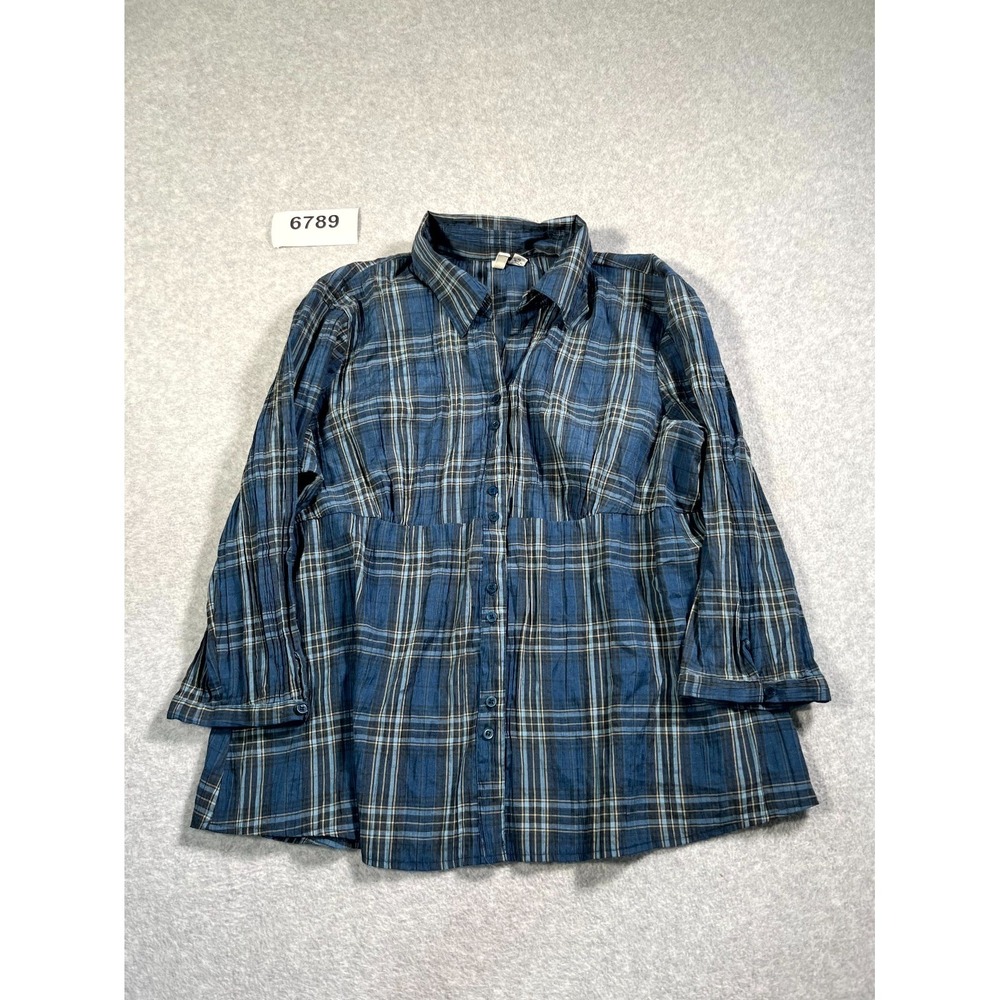 St. John's Bay Tunic Shirt Womens XL Blue Plaid Collared Button Up Casual‎